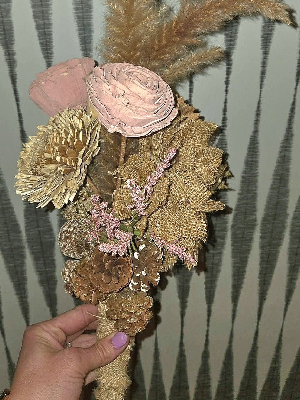 Rustic Boho Floral Bouquet Neutral Pink Pampas Grass Burlap Wedding Décor - Picture 4 of 10